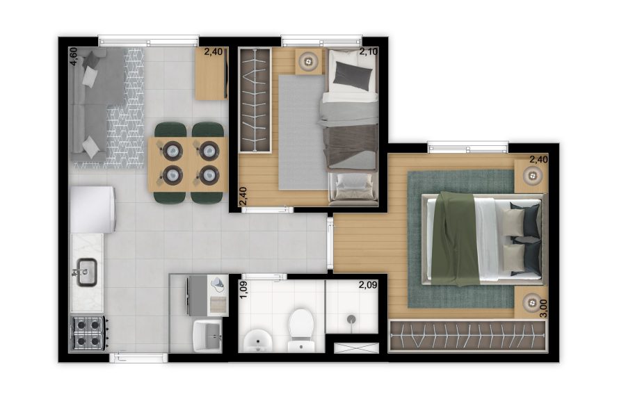 Planta 2 Dormitórios - 32,06m²