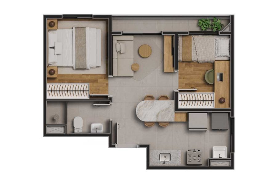 2 Dorms. - 39m²
